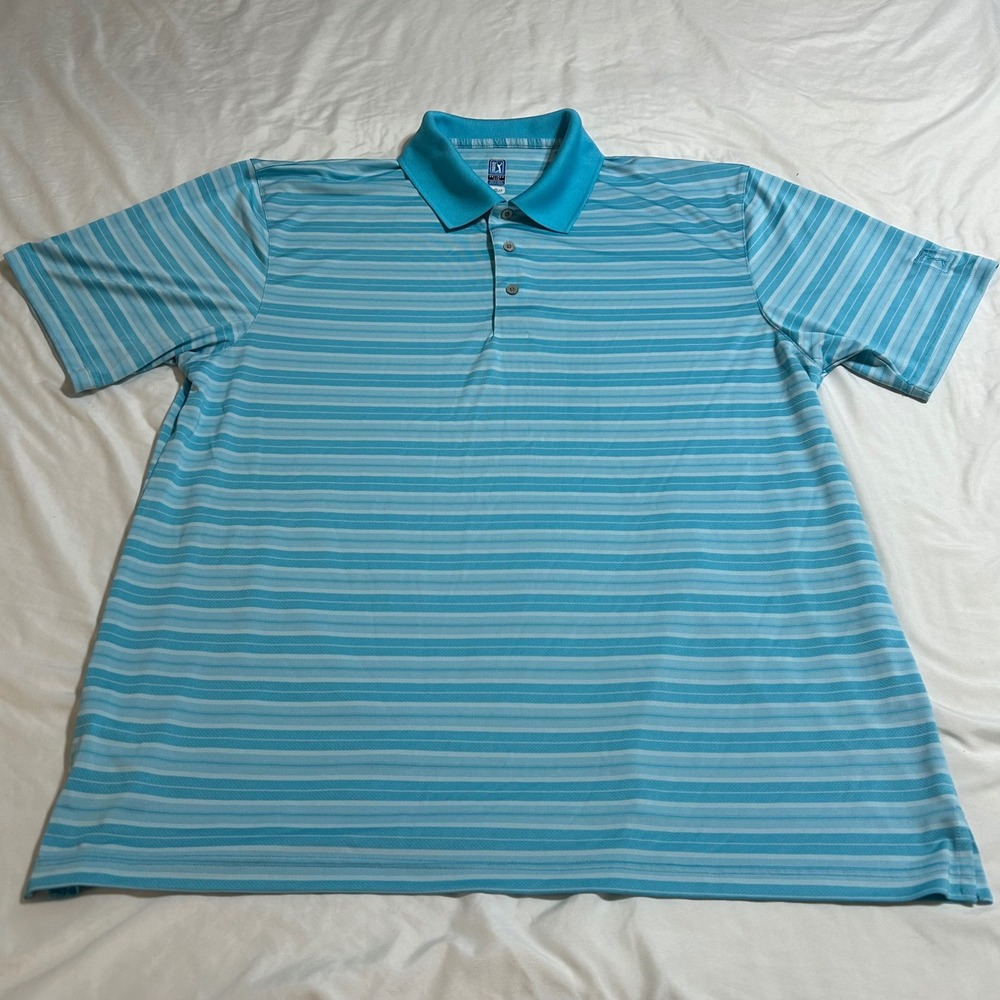 PGA Tour Airflux Mens XXL Blue Striped Mesh Performance Golf Polo‎ Shirt PR3969